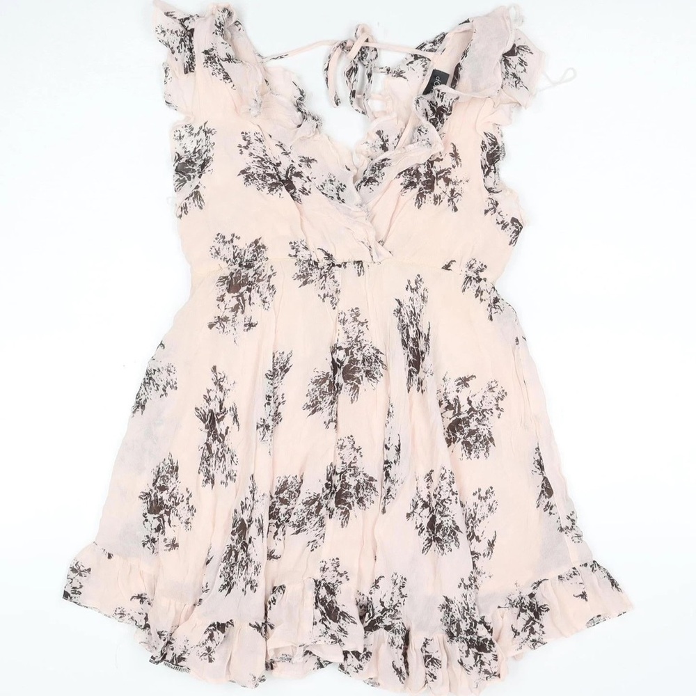 Topshop Pale Pink Floral Ruffle Dress